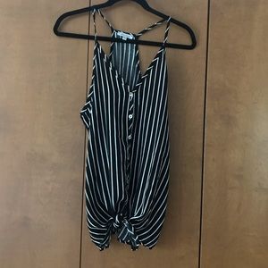 Black and white button down tie front tank